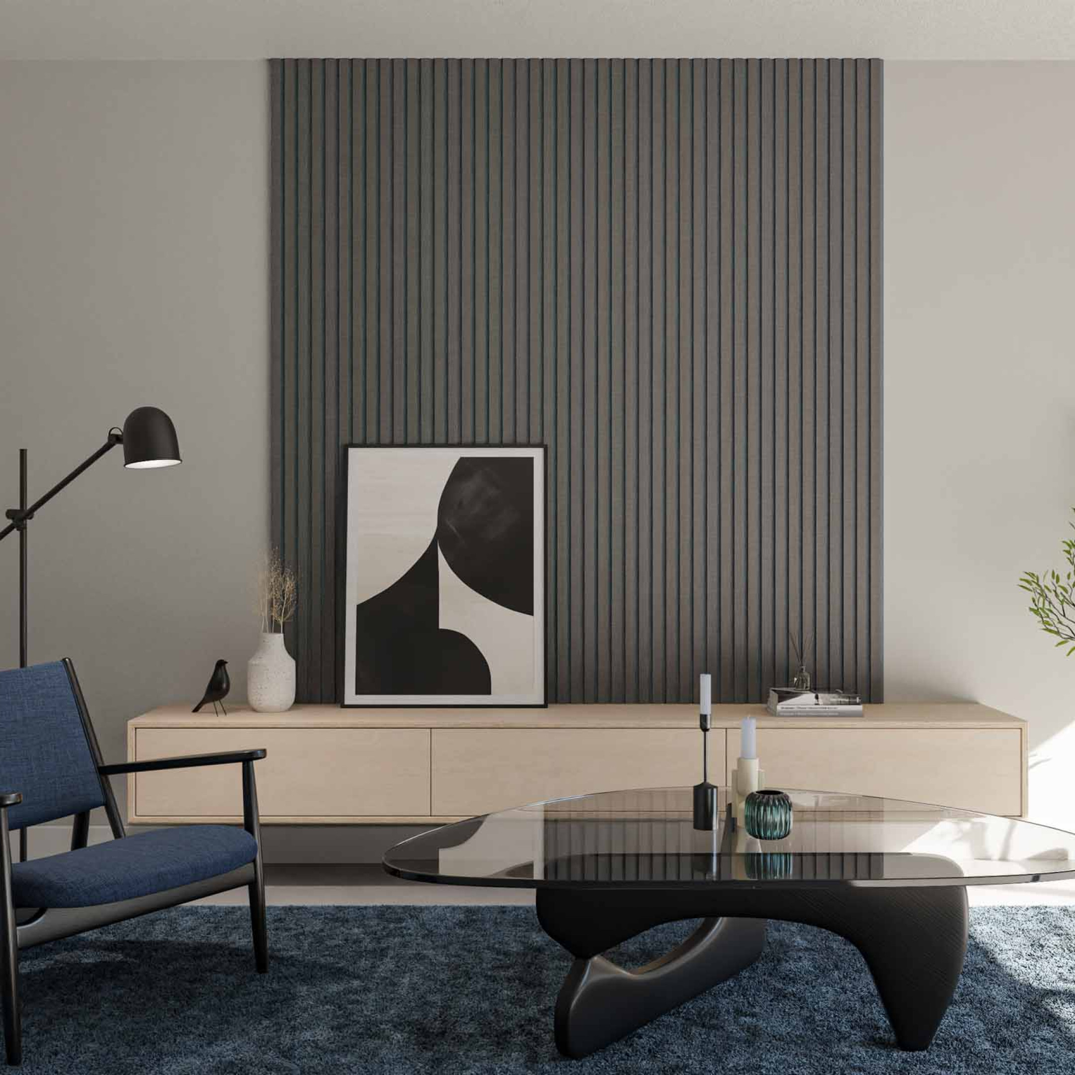 akoestische wandpanelen van GewoonGers akoestisch paneel achter tv