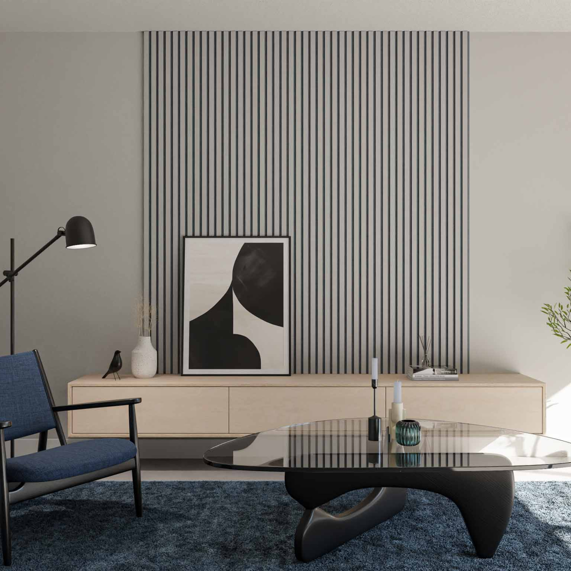 akoestische wandpanelen van GewoonGers akoestisch paneel achter tv