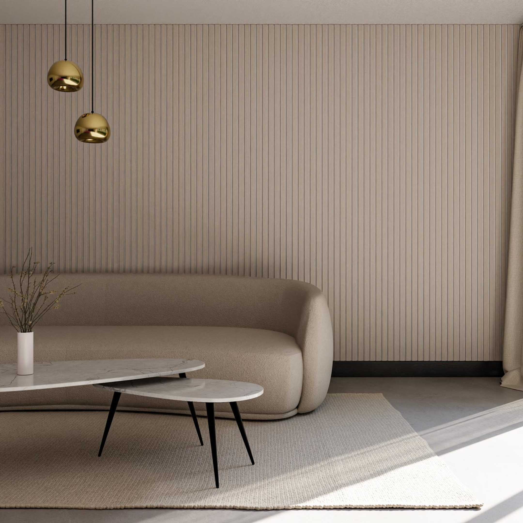 Beige wandpaneel van vilt zitkamer inrichten wand decoratie