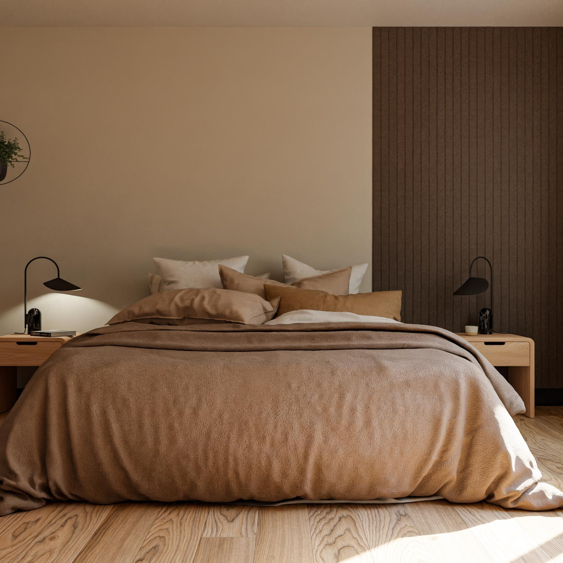 slaapkamer inrichten met wandpanelen akoestiek verbeteren lattenwand DIY