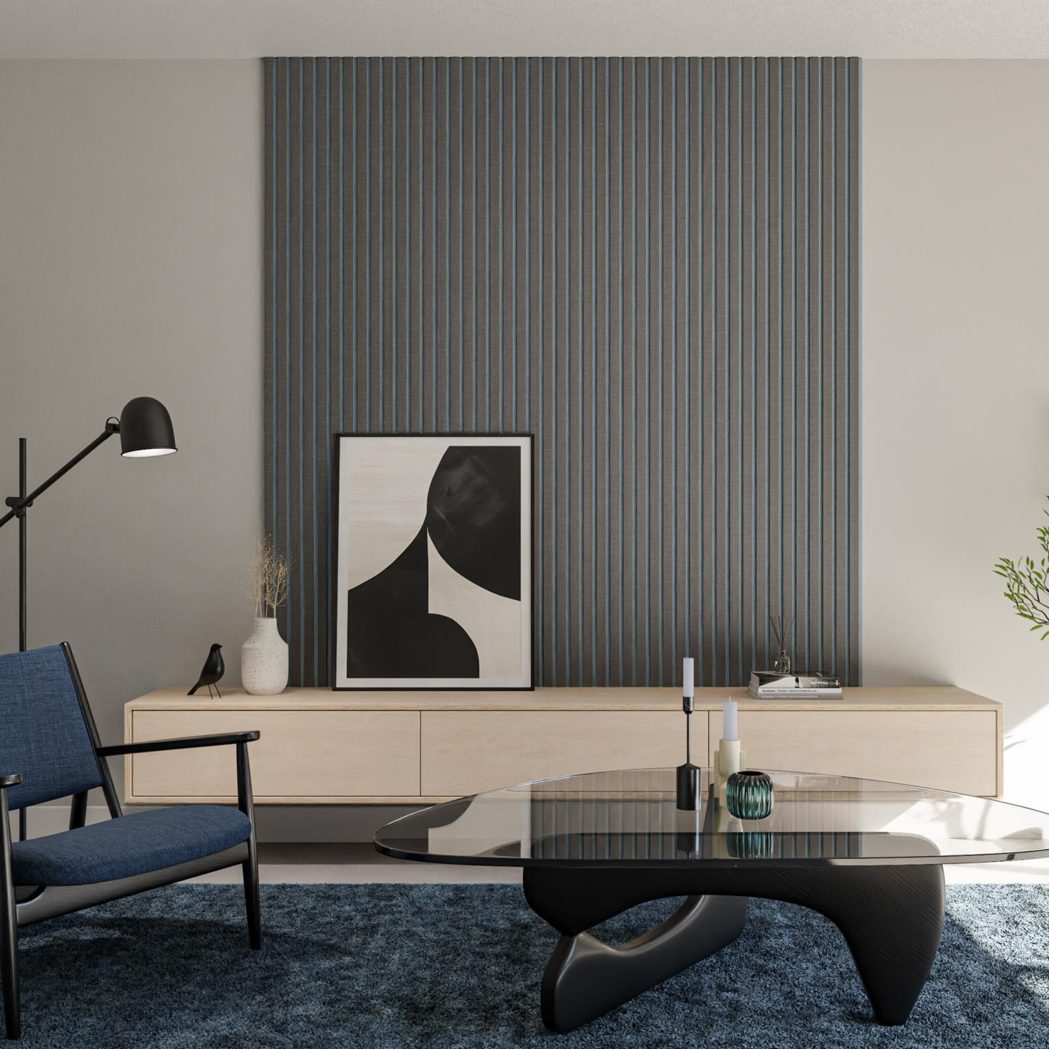 woonkamer met wandpaneel akoestiek verbeteren geluid dempen Gewoon Gers