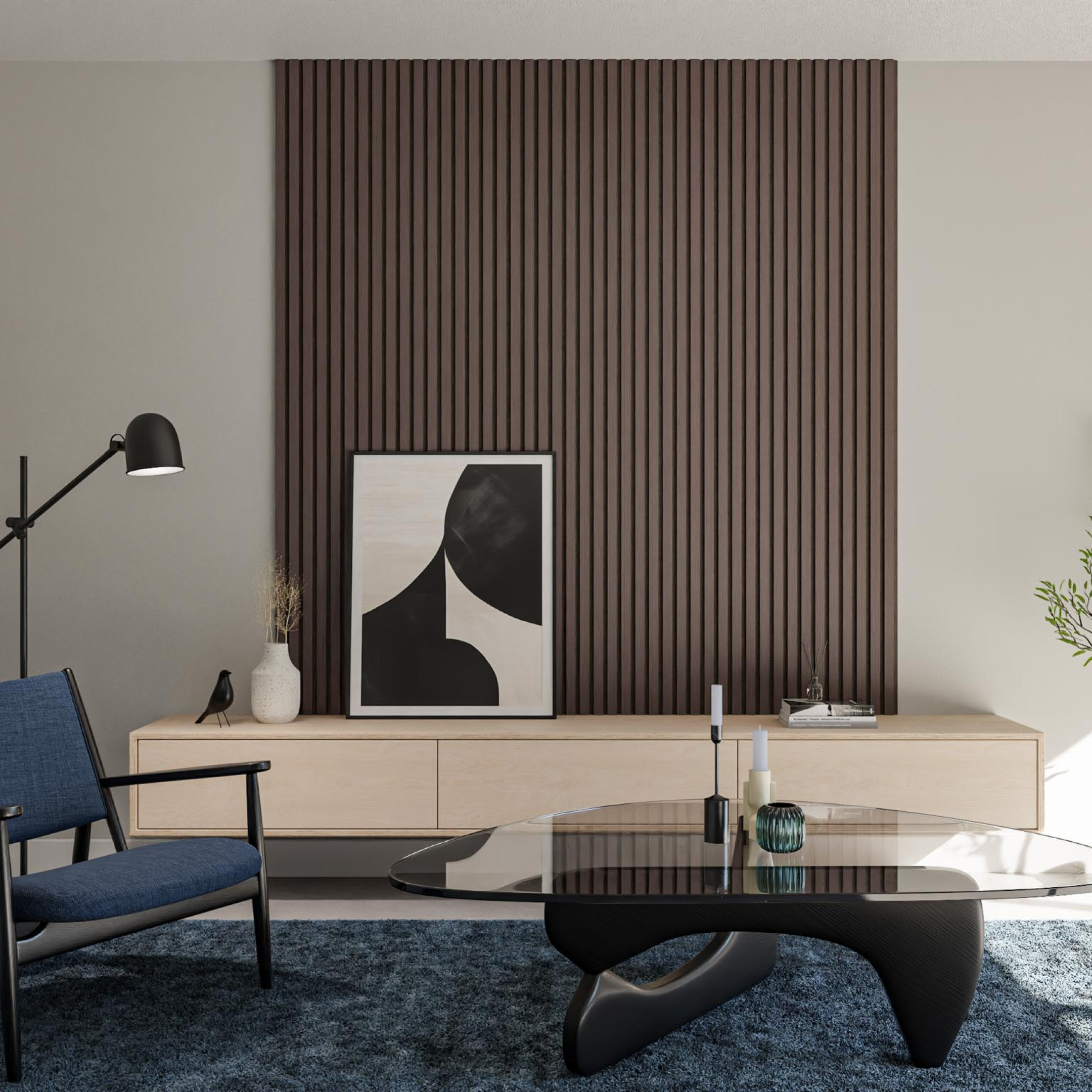 woonkamer met wandpaneel akoestiek verbeteren geluid dempen Gewoon Gers