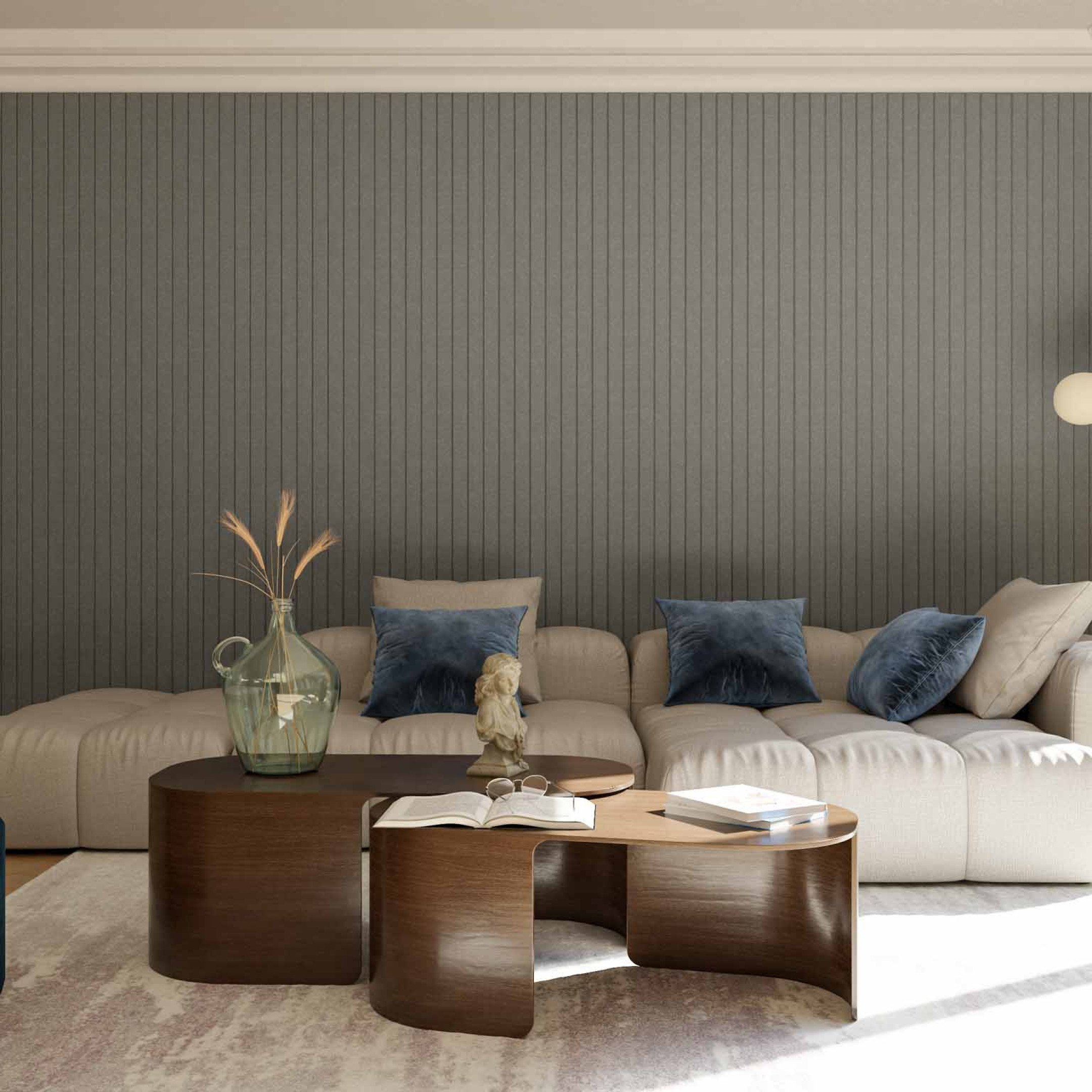 wandpanelen woonkamer akoestische panelen achter bank GewoonGers