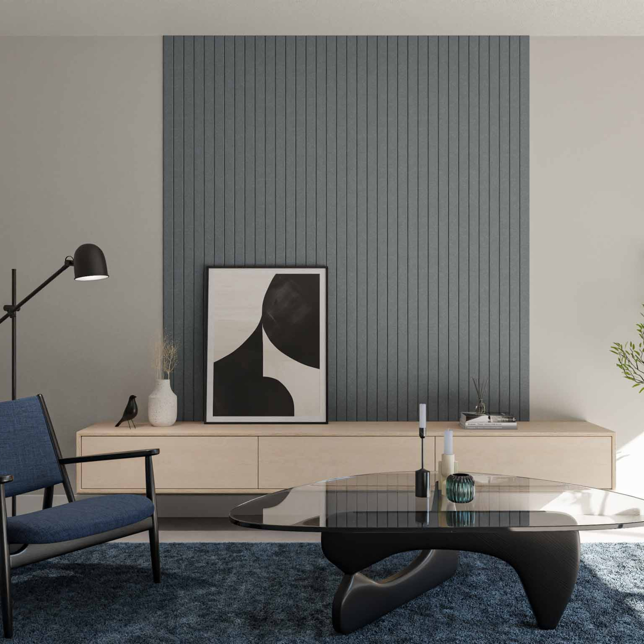 akoestische wandpanelen van GewoonGers akoestisch paneel achter tv