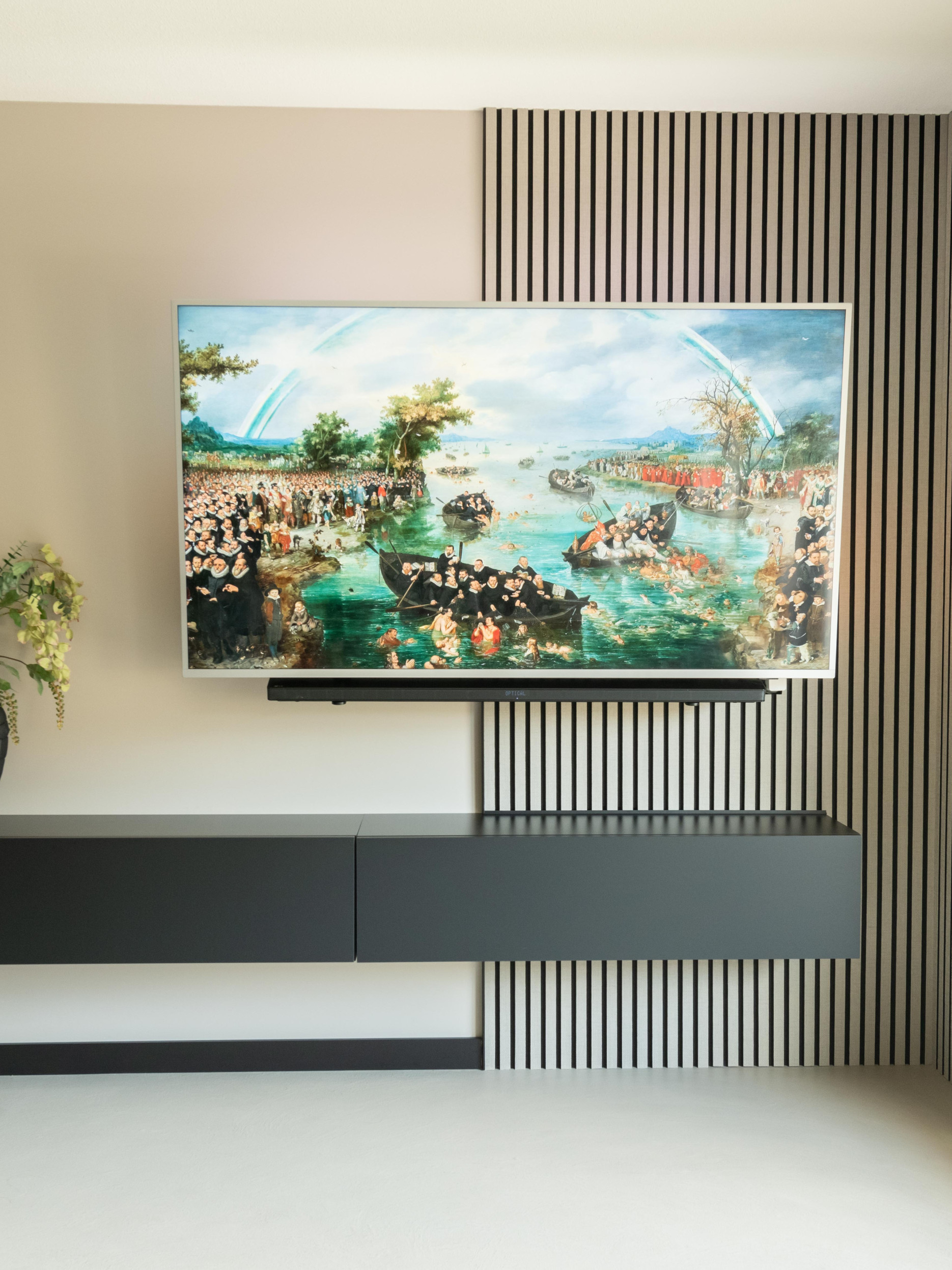 akoestische wandpanelen GewoonGers taupe met zwart vilt