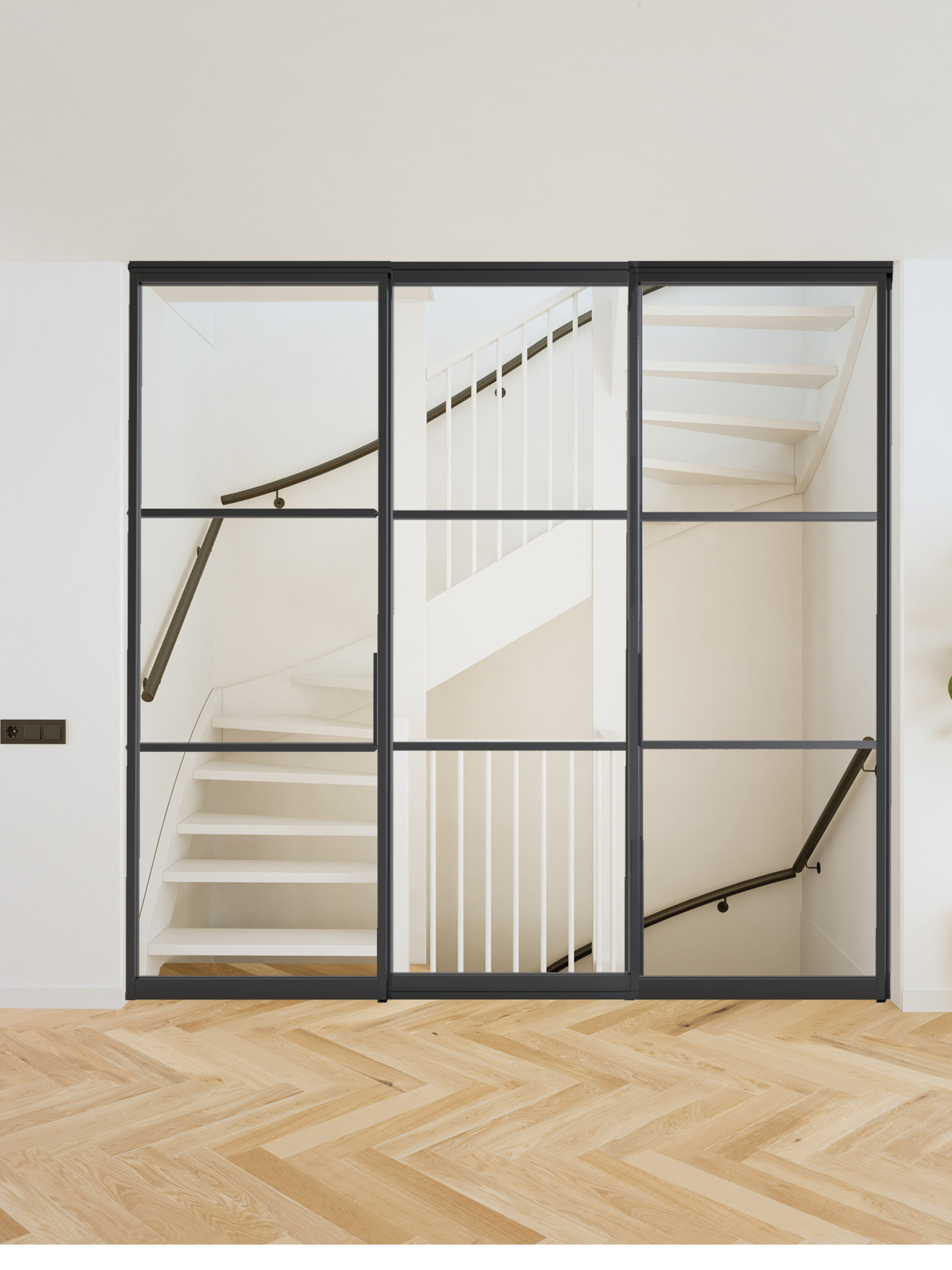 Stalen scharnierdeur met wand bij trap