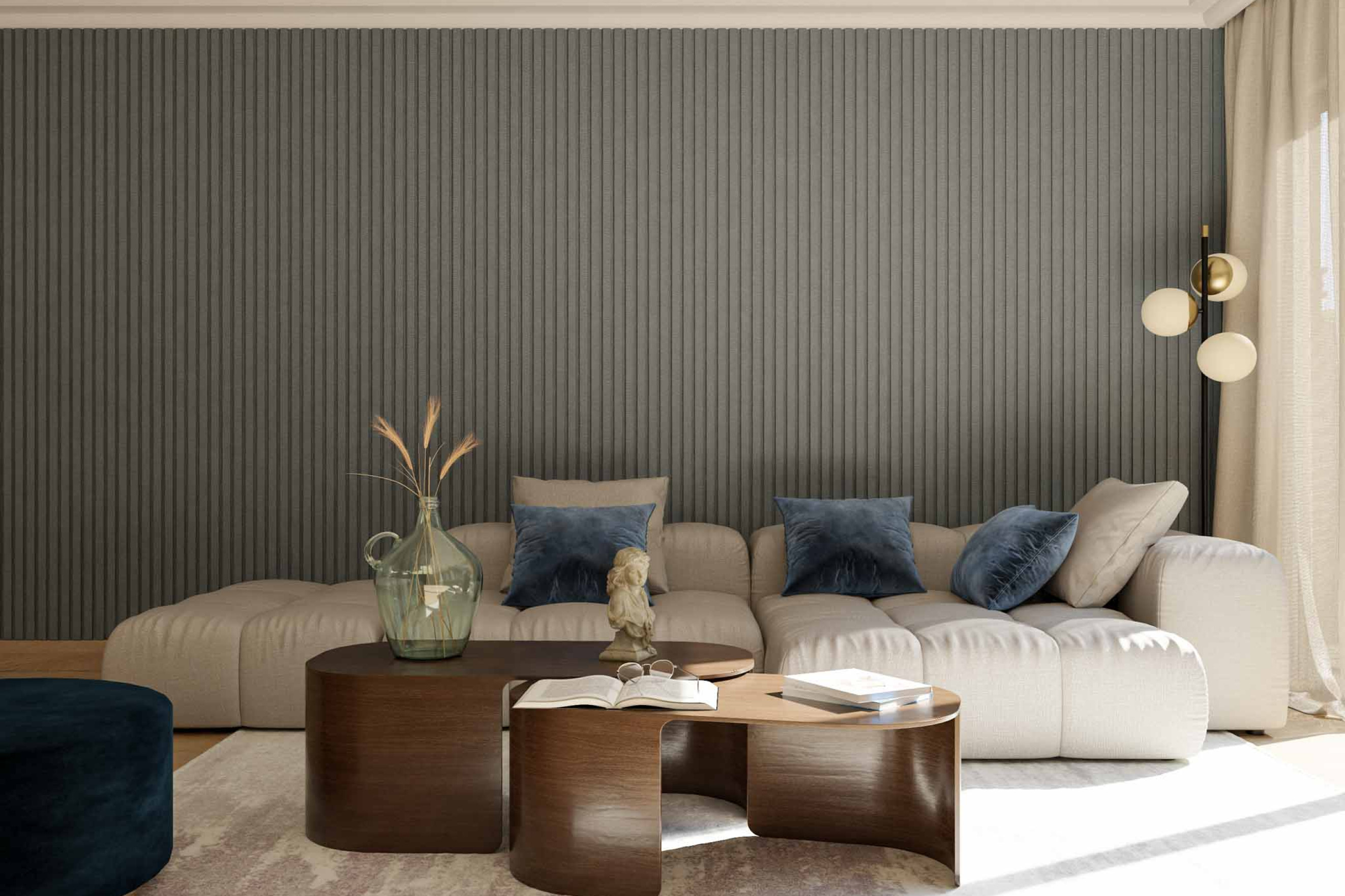 wandpanelen woonkamer akoestische panelen achter bank GewoonGers