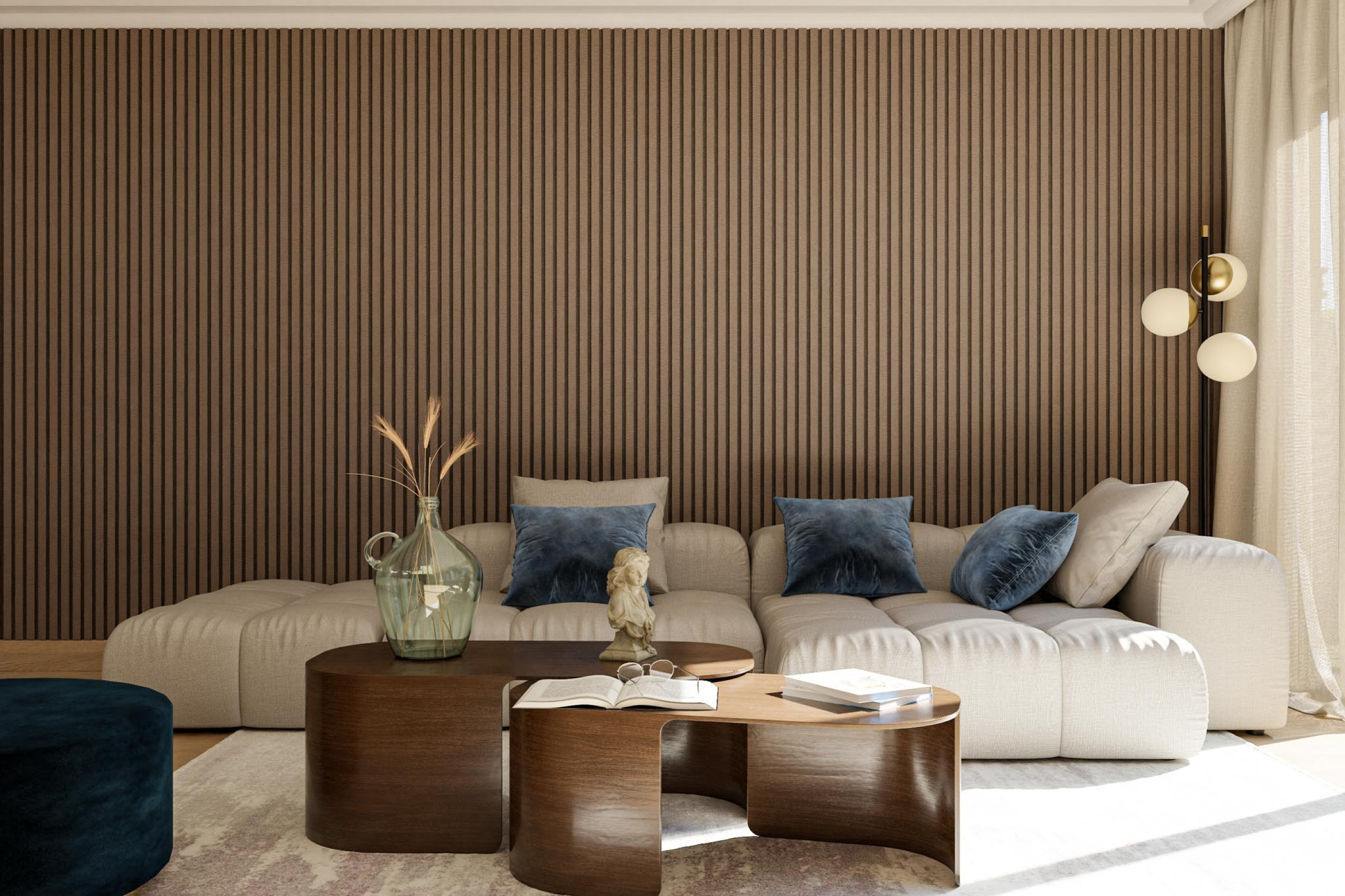 Geluidsabsorberende wandpanelen van Gewoon Gers lattenwand akupanel