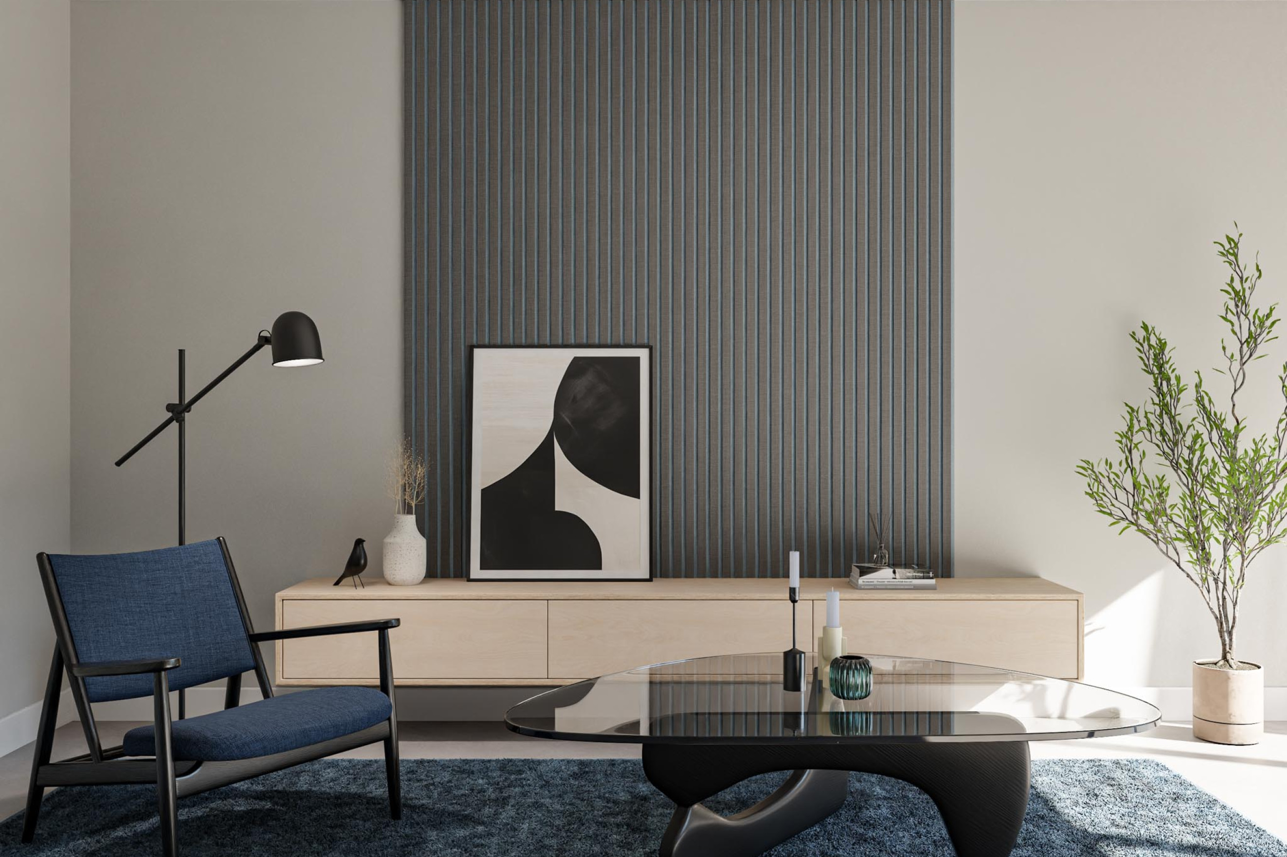 woonkamer met wandpaneel akoestiek verbeteren geluid dempen Gewoon Gers