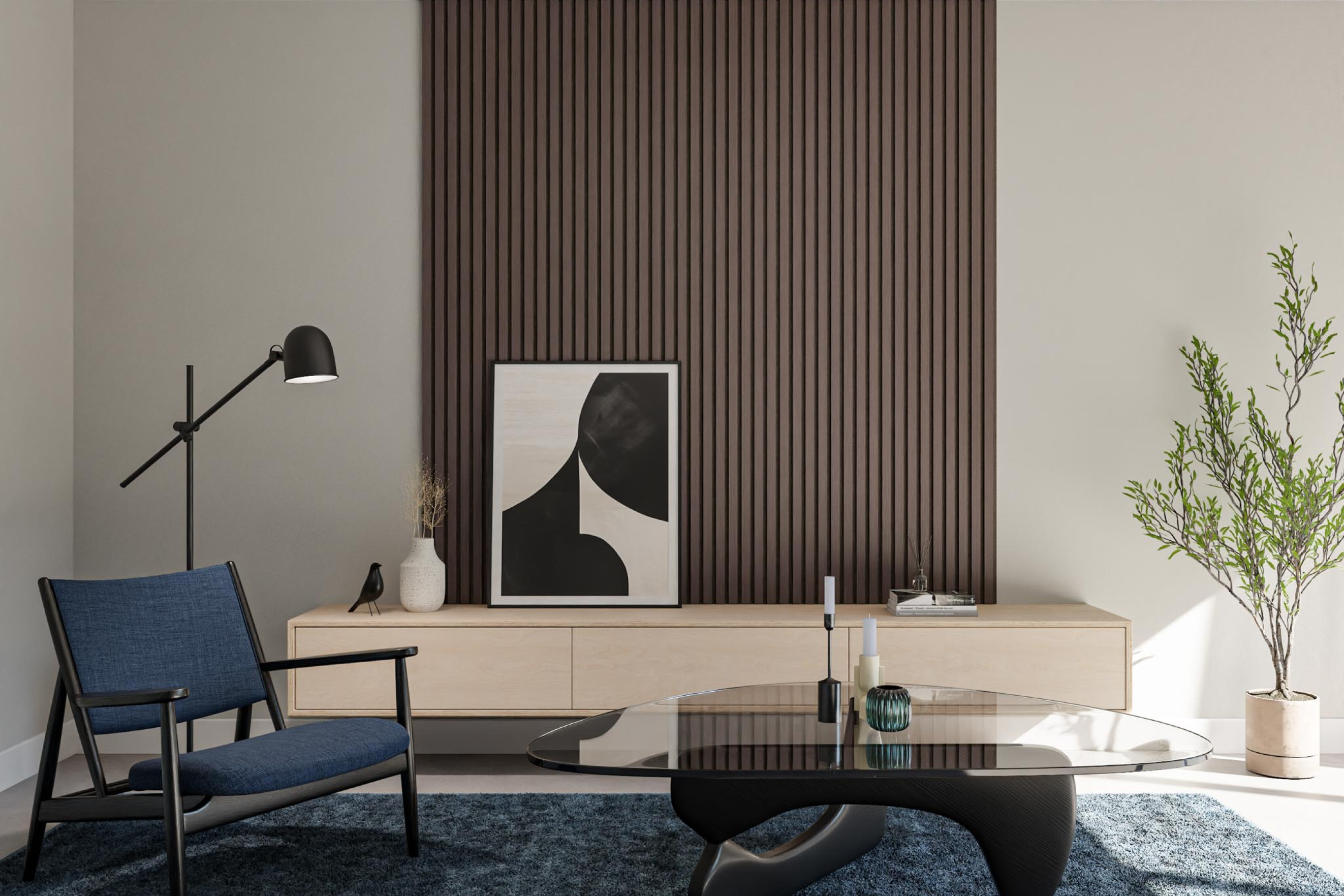 woonkamer met wandpaneel akoestiek verbeteren geluid dempen Gewoon Gers