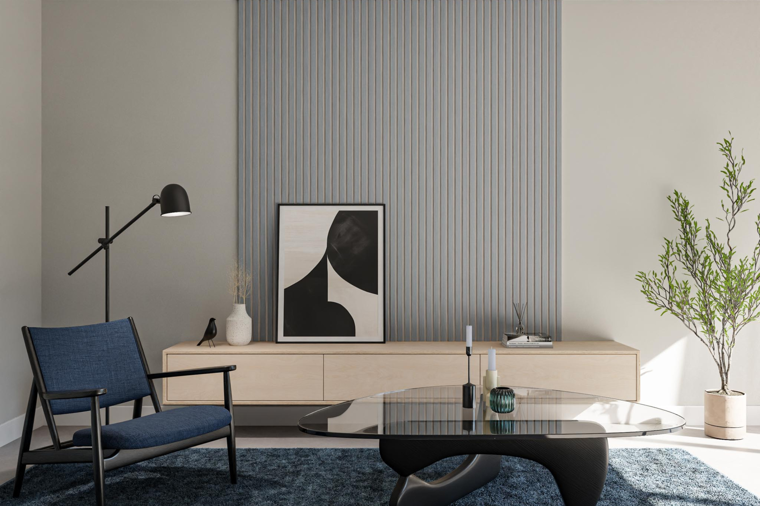 woonkamer met wandpaneel akoestiek verbeteren geluid dempen Gewoon Gers