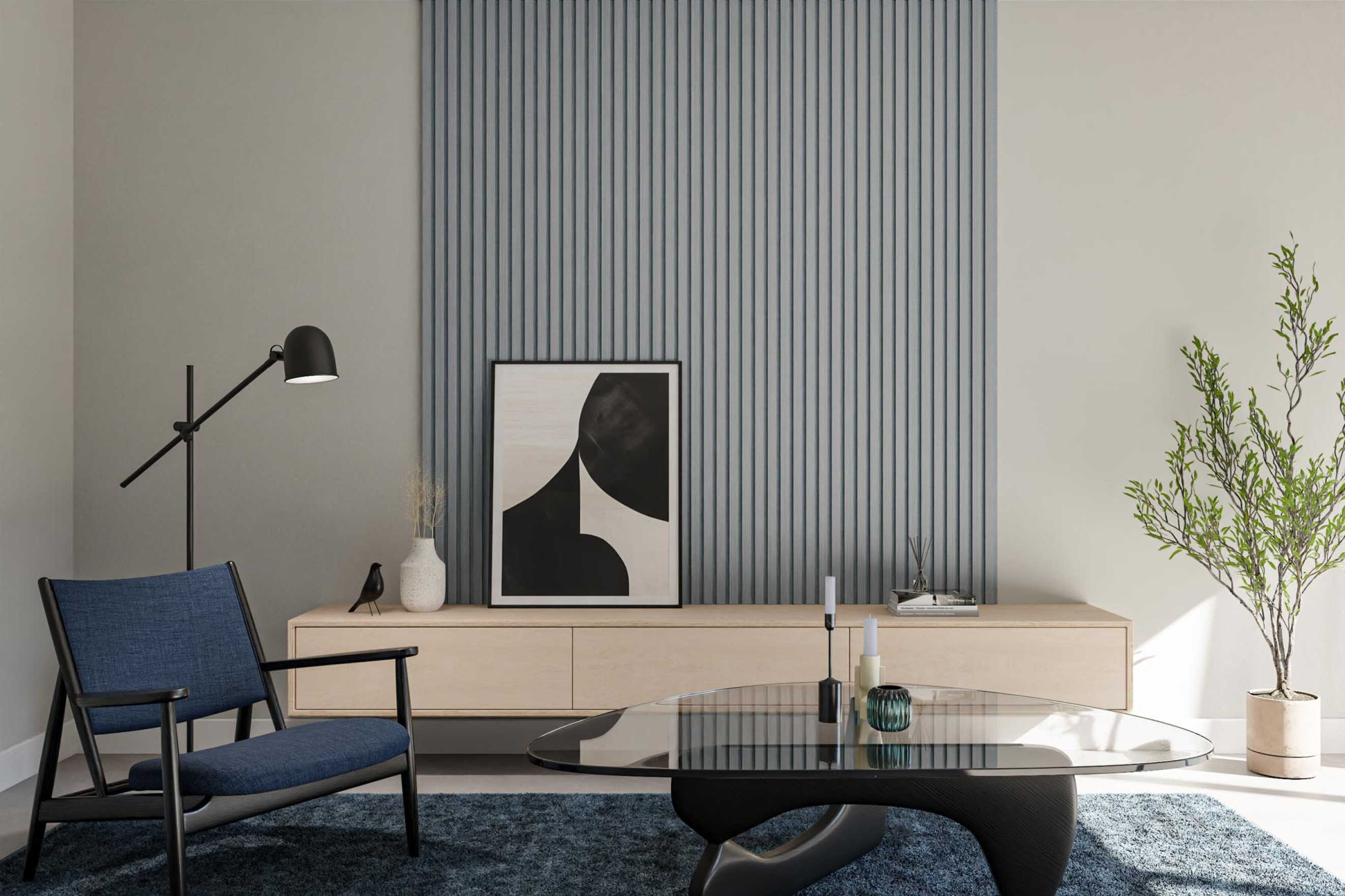 woonkamer met wandpaneel akoestiek verbeteren geluid dempen Gewoon Gers