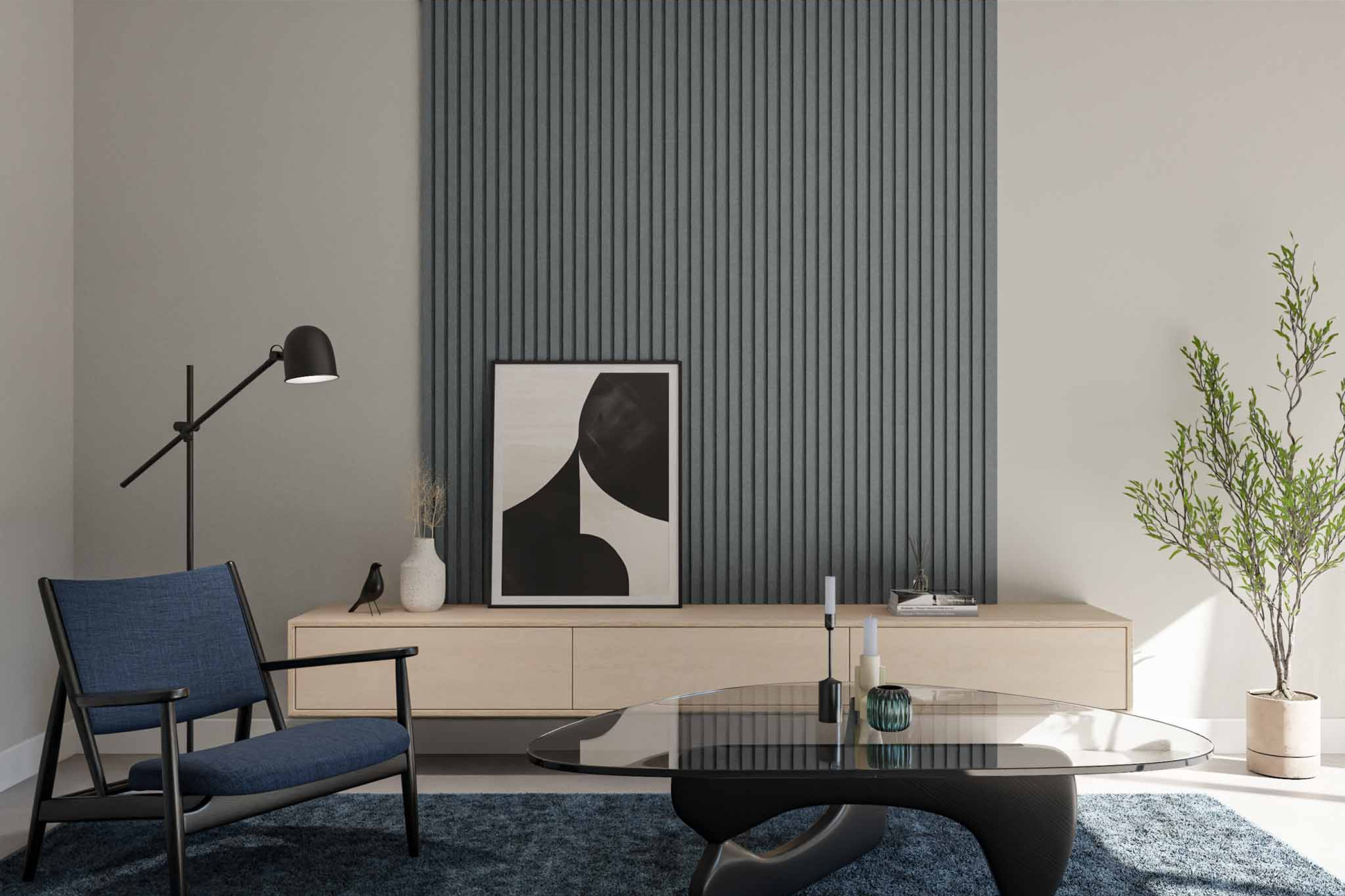 akoestische wandpanelen van GewoonGers akoestisch paneel achter tv